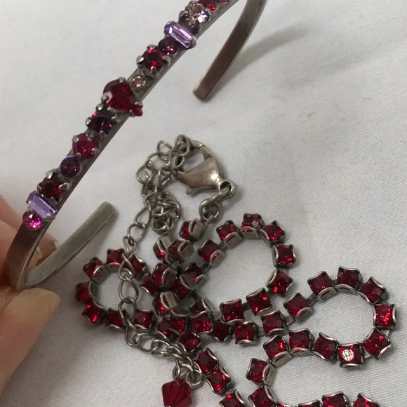 Sorrelli Ruby Red Swarovski Crystal Necklace Matching Bracelet ✅Offers W… Women